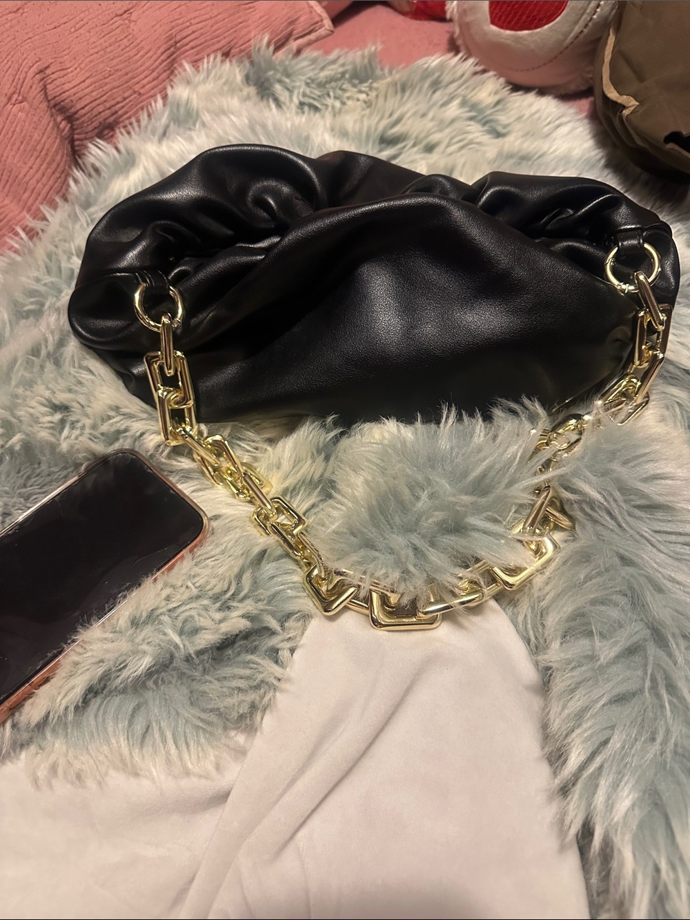 Black Shoulder Bag with Gold Chain Handle